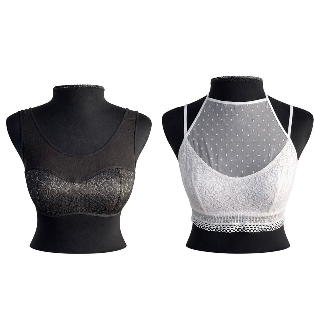 Victoria’s Secret 2 Pack Lace Bralette Bundle Black Ivory Swiss Dot Mesh Size M
